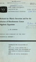 Methods for matrix inversion and for the solution of simultaneous linear algebraic equations_cover