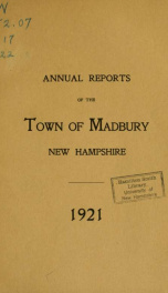 Receipts and expenditures of the Town of Madbury 1921_cover