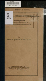 Heterophoria. Doyne memorial lecture of the Oxford Ophthalmological Congress 1921_cover