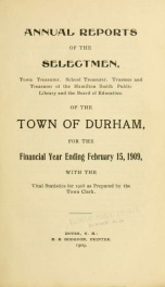 Receipts and expenditures of the town of Durham for the year ending . 1908/1909_cover