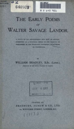 The early poems of Walter Savage Landor : a study of his development and debt to Milton_cover