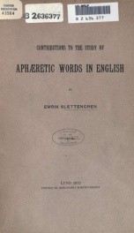 Contributions to the study of aphæretic words in English_cover