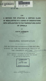 On a method for studying a certain class of regularities in a series of observations with application to the temperature-curve of Uppsala_cover