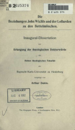 Die Beziehungen John Wiclifs und der Lollarden zu den Bettelmönchen = [The relationship of John Wycliffe and the Lollards with the mendicant friars]_cover