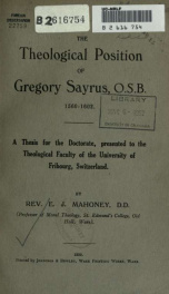 The theological position of Gregory Sayrus, O.S.B., 1560-1602_cover