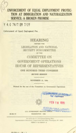 Enforcement of equal employment protection at Immigration and Naturalization Service : a broken promise : hearing before the Legislation and National Security Subcommittee of the Committee on Government Operations, House of Representatives, One Hundred Th_cover