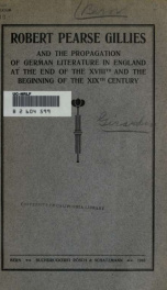 Robert Pearse Gillies and the propagation of German literature in England at the end of the XVIIIth and the beginning of the XIXth century_cover