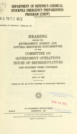 Department of Defense's Chemical Stockpile Emergency Preparedness Program (CSEPP) : hearing before the Environment, Energy, and Natural Resources Subcommittee of the Committee on Government Operations, House of Representatives, One Hundred Third Congress,_cover