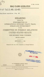 Iraq claims legislation : hearing before the Subcommittee on International Economic Policy, Trade, Oceans and Environment of the Committee on Foreign Relations, United States Senate, One Hundred Third Congress, second session, September 21, 1994_cover