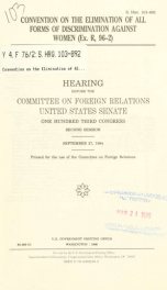 Convention on the Elimination of All Forms of Discrimination against Women (Ex. R, 96-2) : hearing before the Committee on Foreign Relations, United States Senate, One Hundred Third Congress, second session, September 27, 1994_cover