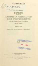 U.S. trade policy : hearing before the Committee on Foreign Affairs, House of Representatives, One Hundred Third Congress, second session, March 2, 1994_cover