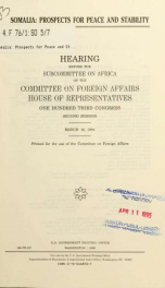 Somalia, prospects for peace and stability : hearing before the Subcommittee on Africa of the Committee on Foreign Affairs, House of Representatives, One Hundred Third Congress, second session, March 16, 1994_cover