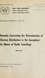 Remarks concerning the determination of electron distribution in the ionosphere by means of radio soundings_cover