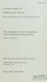 The method of lines solution of partial differential equations_cover