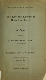 The law and lawyers of Honoré de Balzac : a paper_cover
