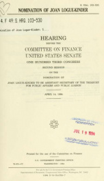 Nomination of Joan Logue-Kinder : hearing before the Committee on Finance, United States Senate, One Hundred Third Congress, second session, on the nomination of Joan Logue-Kinder to be Assistant Secretary of the Treasury for public affairs and public lia_cover