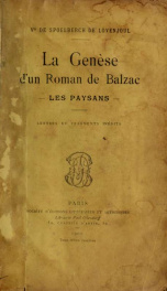 La genèse d'un roman de Balzac : Les paysans : lettres et fragments inédits_cover