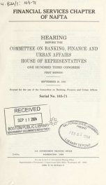 Financial services chapter of NAFTA : hearing before the Committee on Banking, Finance, and Urban Affairs, House of Representatives, One Hundred Third Congress, first session, September 28, 1993_cover