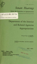 Department of the Interior and related agencies appropriations for fiscal year 1995 : hearings before a subcommittee of the Committee on Appropriations, United States Senate, One Hundred Third Congress, second session, on H.R. 4602 ... Pt. 1_cover