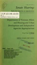 Departments of Veterans Affairs and Housing and Urban Development and independent agencies appropriations for fiscal year 1994 : hearings before a subcommittee of the Committee on Appropriations, United States Senate, One Hundred Third Congress, first ses_cover