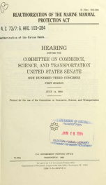 Reauthorization of the Marine Mammal Protection Act : hearing before the Committee on Commerce, Science, and Transportation, United States Senate, One Hundred Third Congress, first session, July 14, 1993_cover