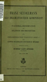 Franz Seydelmann als dramatischer Komponist_cover