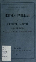 Lettere famigliari [sic] di Giuseppe Baretti a'suoi tre fratelli tornando da Londra in Italia nel 1760_cover