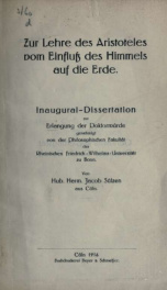 Zur Lehre des Aristoteles vom Einfluss des Himmels auf die Erde_cover