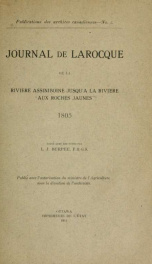 Journal de Larocque de la rivière Assiniboine : jusqu'à la rivière "Aux Roches Jaunes," 1805_cover