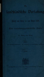 Die landständische Verfassung in Jülich und Berg bis zum Jahre 1511_cover