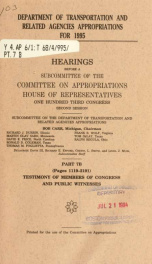 Department of Transportation and related agencies appropriations for 1995 : hearings before a subcommittee of the Committee on Appropriations, House of Representatives, One Hundred Third Congress, second session Pt. 7B_cover