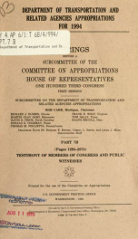 Department of Transportation and related agencies appropriations for 1994 : hearings before a subcommittee of the Committee on Appropriations, House of Representatives, One Hundred Third Congress, first session Pt. 7B_cover