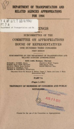 Department of Transportation and related agencies appropriations for 1994 : hearings before a subcommittee of the Committee on Appropriations, House of Representatives, One Hundred Third Congress, first session Pt. 7A_cover