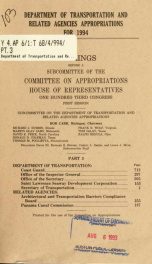 Department of Transportation and related agencies appropriations for 1994 : hearings before a subcommittee of the Committee on Appropriations, House of Representatives, One Hundred Third Congress, first session Pt. 3_cover