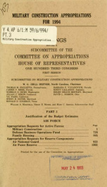 Military construction appropriations for 1994 : hearings before a subcommittee of the Committee on Appropriations, House of Representatives, One Hundred Third Congress, first session Pt. 3_cover