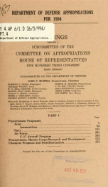 Department of Defense appropriations for 1994 : hearings before a subcommittee of the Committee on Appropriations, House of Representatives, One Hundred Third Congress, first session Pt. 4_cover