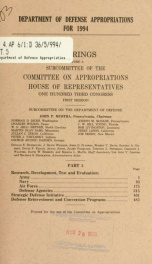 Department of Defense appropriations for 1994 : hearings before a subcommittee of the Committee on Appropriations, House of Representatives, One Hundred Third Congress, first session Pt 5_cover