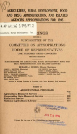 Agriculture, Rural Development, Food and Drug Administration, and related agencies appropriations for 1995 : hearings before a subcommittee of the Committee on Appropriations, House of Representatives, One Hundred Third Congress, second session Pt. 2_cover