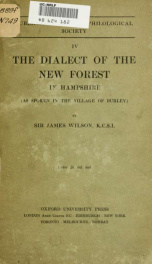 The dialect of the New Forest in Hampshire (as spoken in the village of Burley)_cover