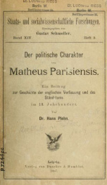 Der politische charakter von Matheus Parisiensis. Ein beitrag zur geschichte der englischen verfassung und des ständetums im 13. jahrhundert_cover