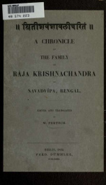 A chronicle of the family of Râja Krishnachandra of Navadvpa, Bengal;_cover