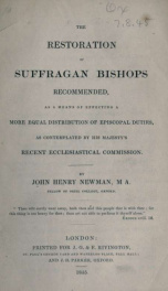 The restoration of suffragan bishops recommended, as a means of effecting a more equal distribution of episcopal duties, as contemplated by His Majesty's recent Ecclesiastical Commission_cover