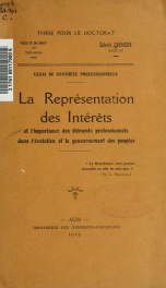 La représentation des Intérêts et l'importance des éléments professionnels dans l'évolution et le gouvernement des peuples_cover