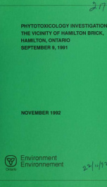 Phytotoxicology investigation in the vicinity of Hamilton Brick, Hamilton, Ontario, September 9, 1991_cover