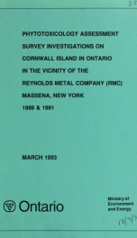 Phytotoxicology Assessmnet Survey Investigations on Cornwall Island in Ontario in the Vicinity of the Reynolds Metal Company (RMC) - Massena, New York - 1989 and 1991_cover