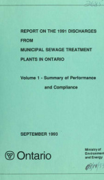 Report on the 1991 discharges from municipal sewage treatment plants in Ontario 1_cover