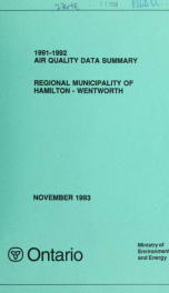 Air quality data summary, Regional Municipality of Hamilton-Wentworth 1991-1992_cover