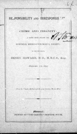 Responsibility and irresponsibility in crime and insanity [microform] : a paper read before the Montreal Medico-Chirurgical Society_cover