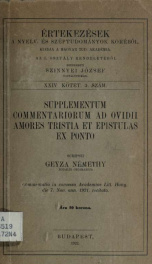 Supplementum commentariorum ad Ovidii Amores, Tristia et Epistulas ex Ponto_cover