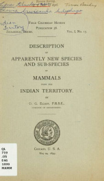 Description of apparently new species and sub-species of mammals from the Indian Territory_cover